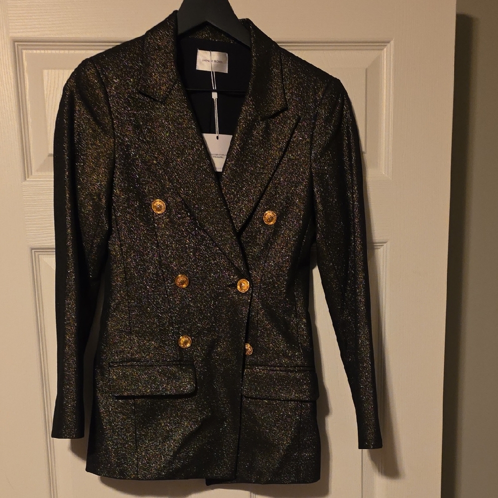 Lavender Brown Black Sparkle Blazer with Gold Buttons